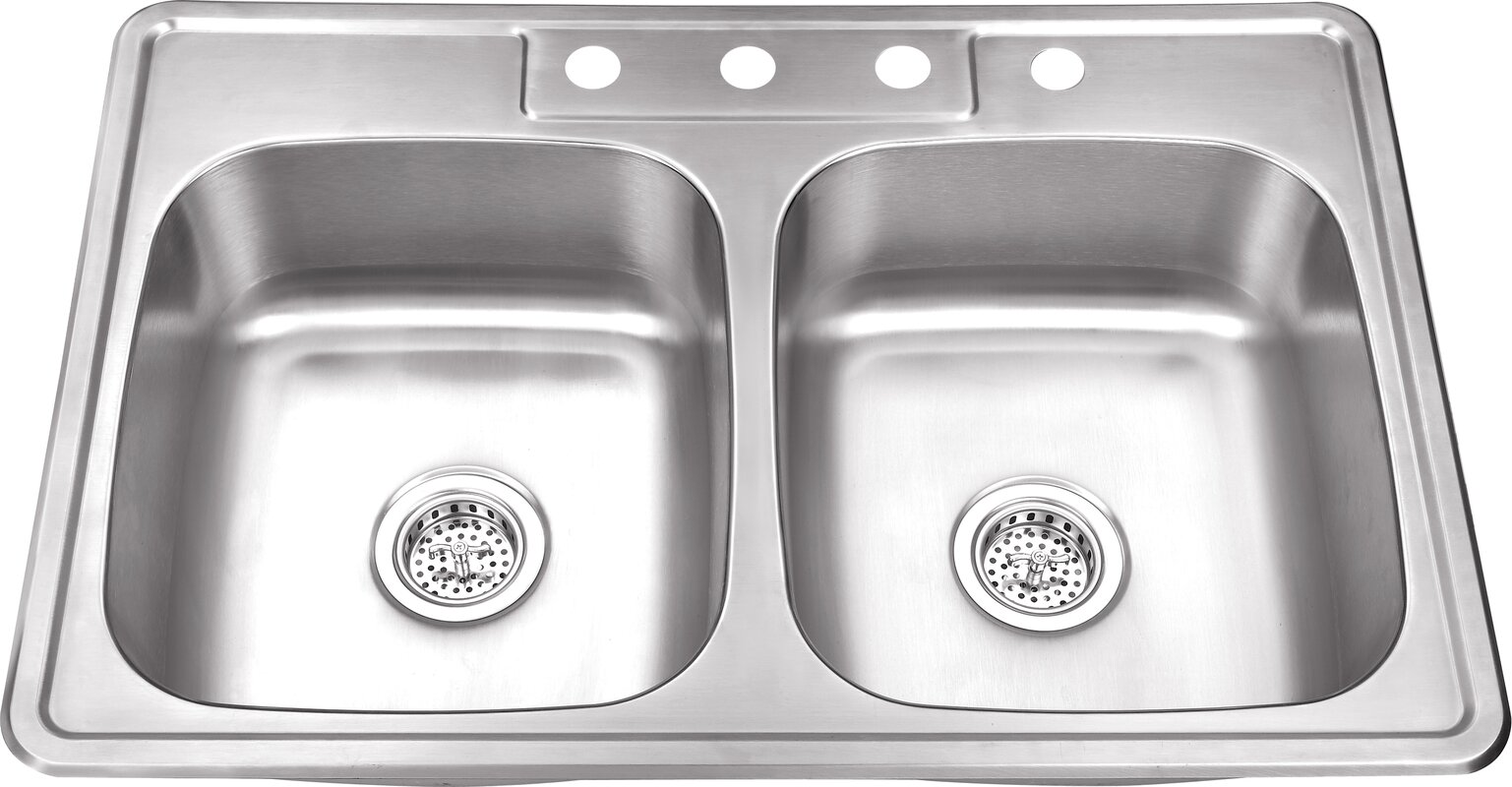 33 x 22 double bowl stainless steel kitchen sink